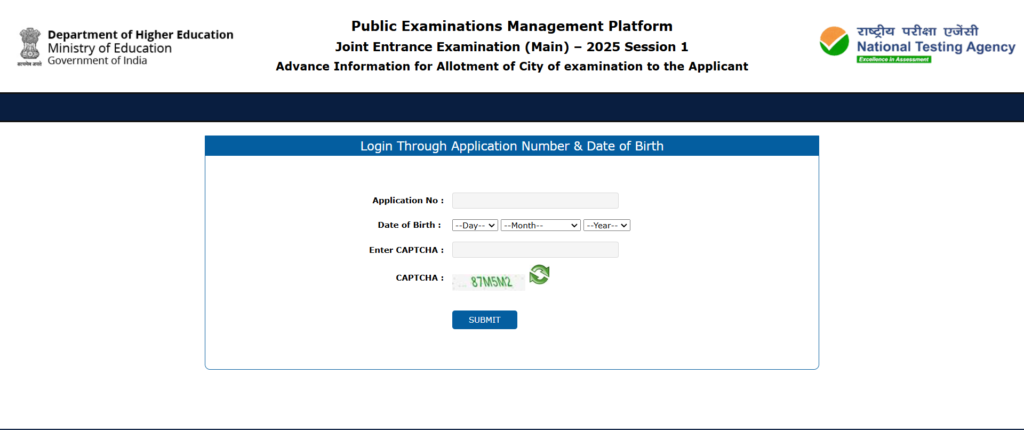 jee mains city intimation slip